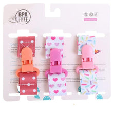 Cargar imagen en el visor de la galería, Pack x 3 un - Sujetadores de chupón para bebé (CONFETI)