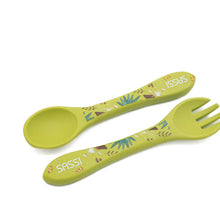 Cargar imagen en el visor de la galería, Kit de tenedor y cuchara de Silicona - Cracky El Dinosaurio | SASSI