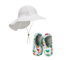 Cargar imagen en el visor de la galería, Pack Bebé: 01 Sombrero con protección UPF 50+ - 01 Par de zapatos antideslizantes.