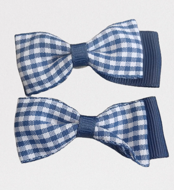 Par de Ganchos con Moño Vichy – Azul Oscuro (2 piezas) | Niña