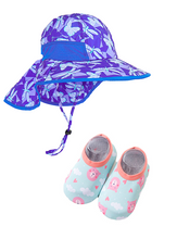Cargar imagen en el visor de la galería, Pack Niña: 01 Sombrero con protección UV + 01 Par de zapatos antideslizantes
