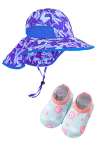 Pack Niña: 01 Sombrero con protección UV + 01 Par de zapatos antideslizantes