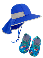 Cargar imagen en el visor de la galería, Pack Niño: 01 Sombrero con protección UV + 01 Par de zapatos antideslizantes
