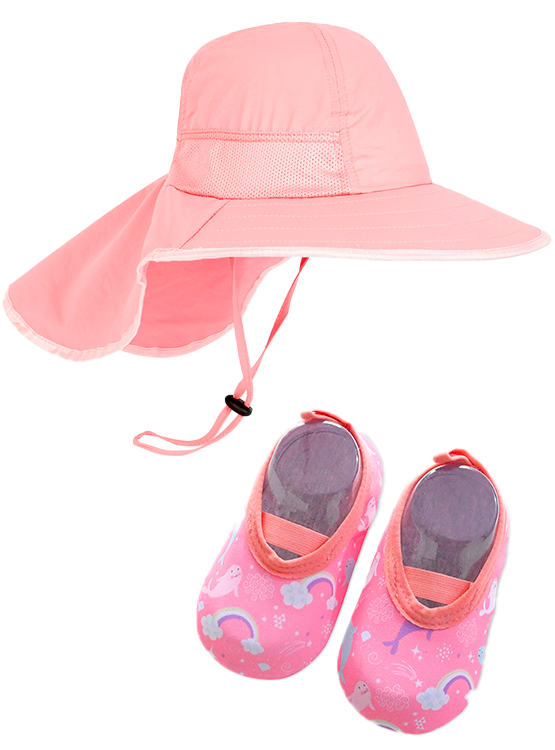 Pack Niña: 01 Sombrero con protección UV + 01 Par de zapatos antideslizantes