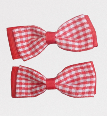 Par de Ganchos con Moño Vichy – Rojo (2 piezas) | Niña